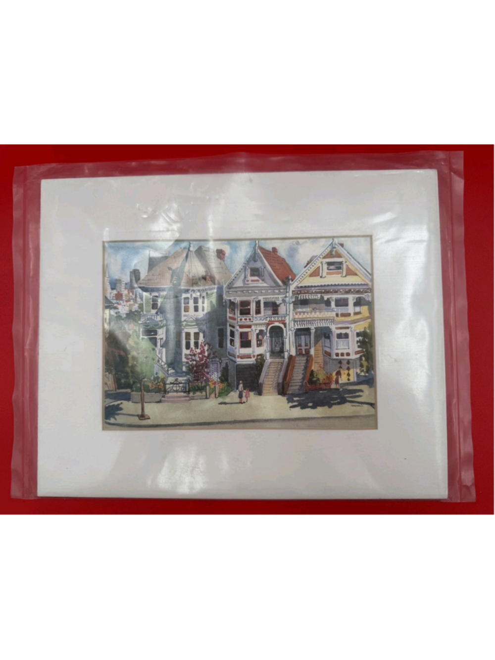 Watercolor "San Francisco Victorian Houses” by Ellie Marshall Matted